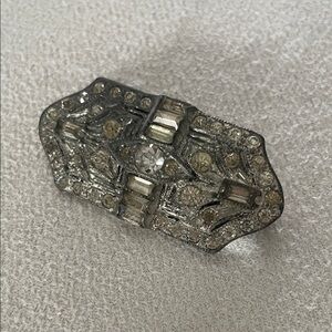 Vintage pewter art deco crystal pave Brooch